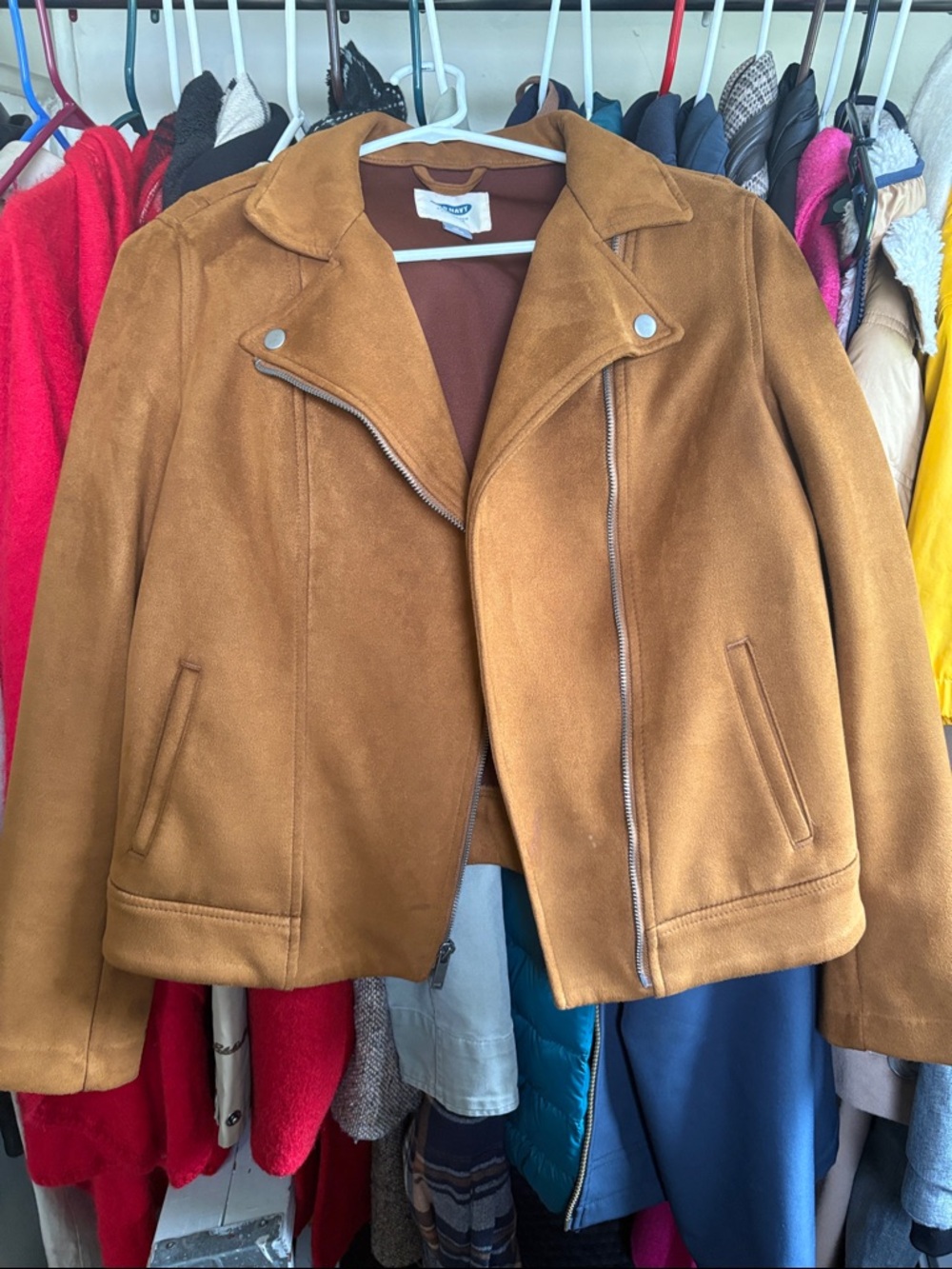 Old Navy Camel Brown Faux-Suede Moto Jacket